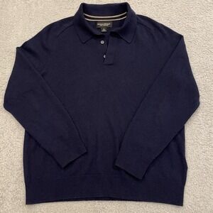 Banana Republic 100% Cashmere Sweater Polo Mens Large Navy Long Sleeve FLAW